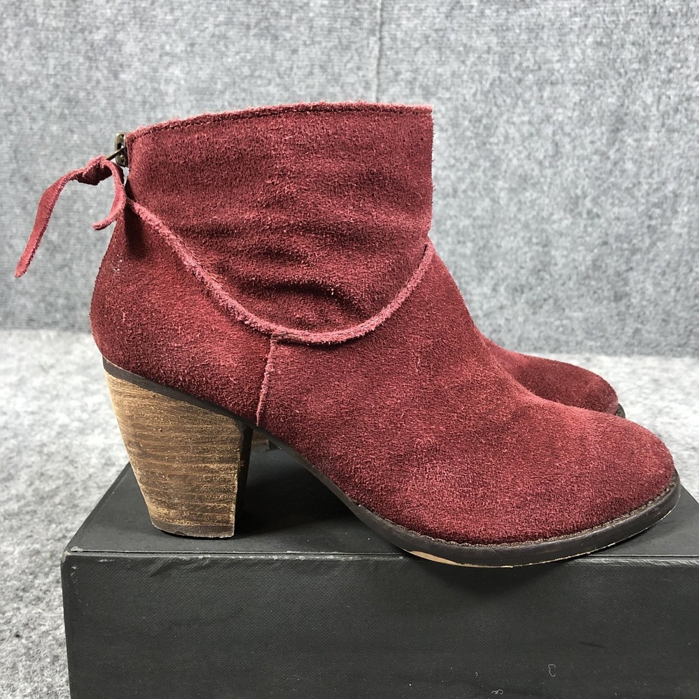 Steve Madden Milaan Ankle Booties Womens 7.5 M Burgundy Suede Block Heel‎ Boots - Picture 6 of 16